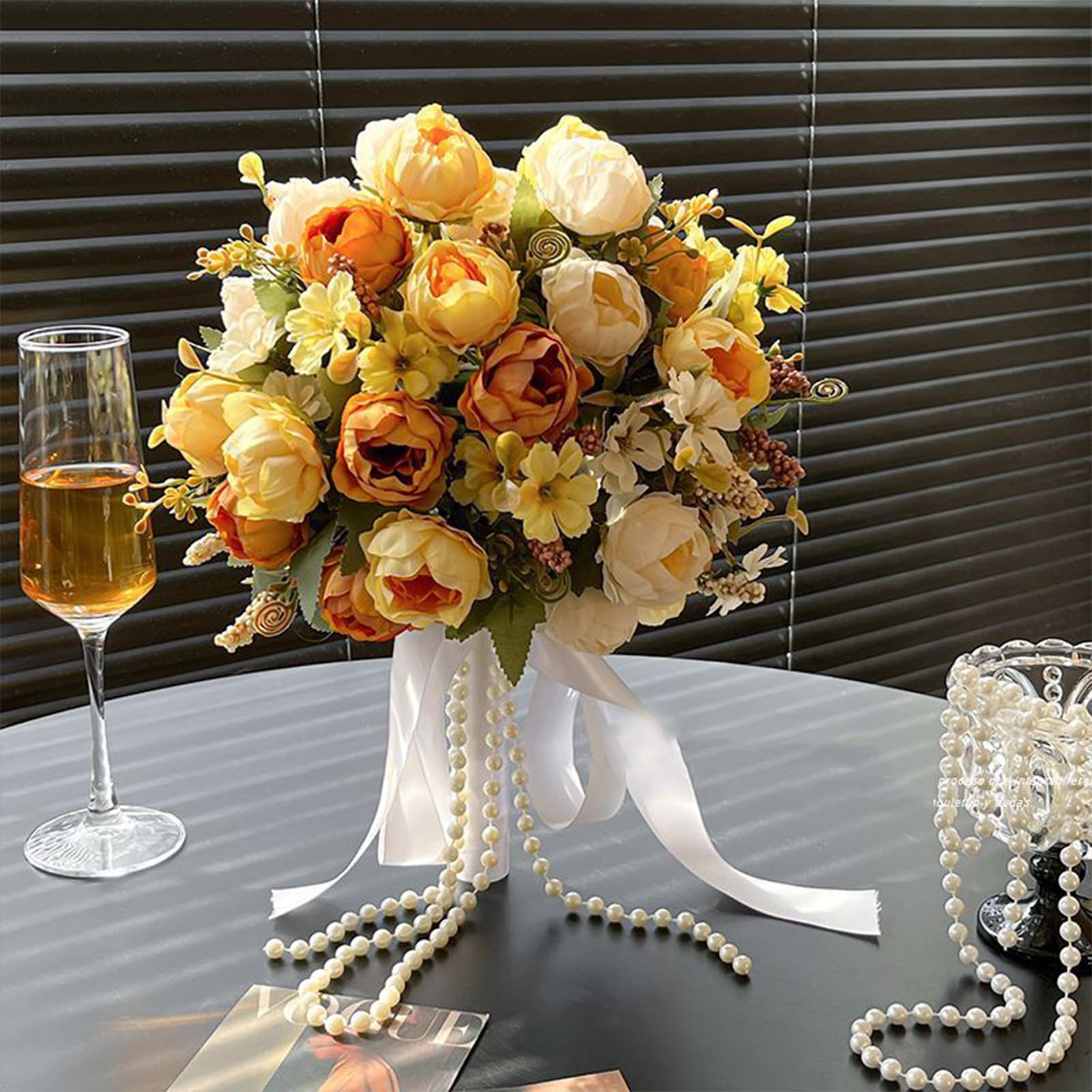 Hochzeitsstrauß für die Braut – Kunstblumenstrauß mit realistischen Rosen und Grünpflanzen, Kunstblumenstrauß als Tischdekoration, Blumenarrangement, Wohnraumdekoration,Style g