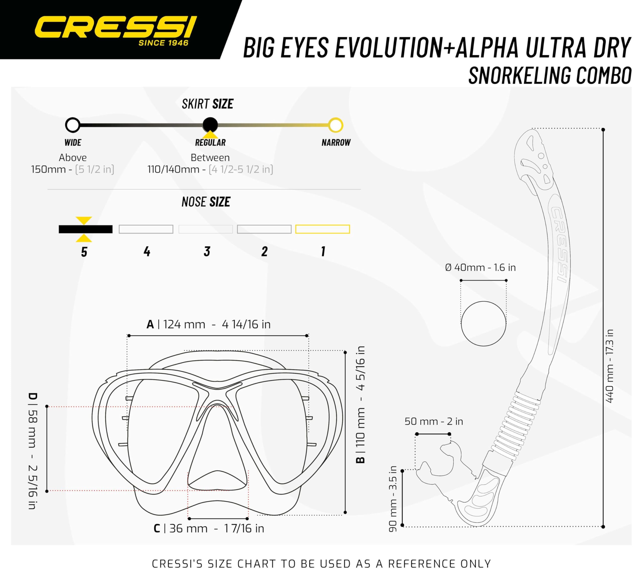 CRESSI Big Eyes Evolution Mask & Alpha Ultra Dry Snorkel - Set Combinato Maschera + Snorkel Tubo Respiratore per Snorkeling e Immersioni, Taglia Unica, Unisex Adulto