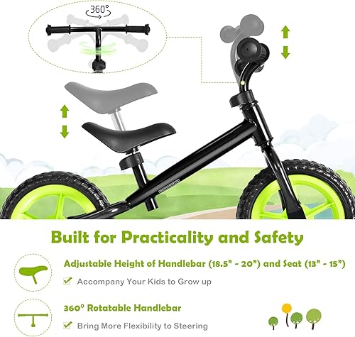 Miniatura 3 de BABY JOY Bicicleta de equilibrio para niños, sin pedal con manillar ajustable y asiento y neumáticos de EVA a prueba de pinchazos, bicicleta ligera