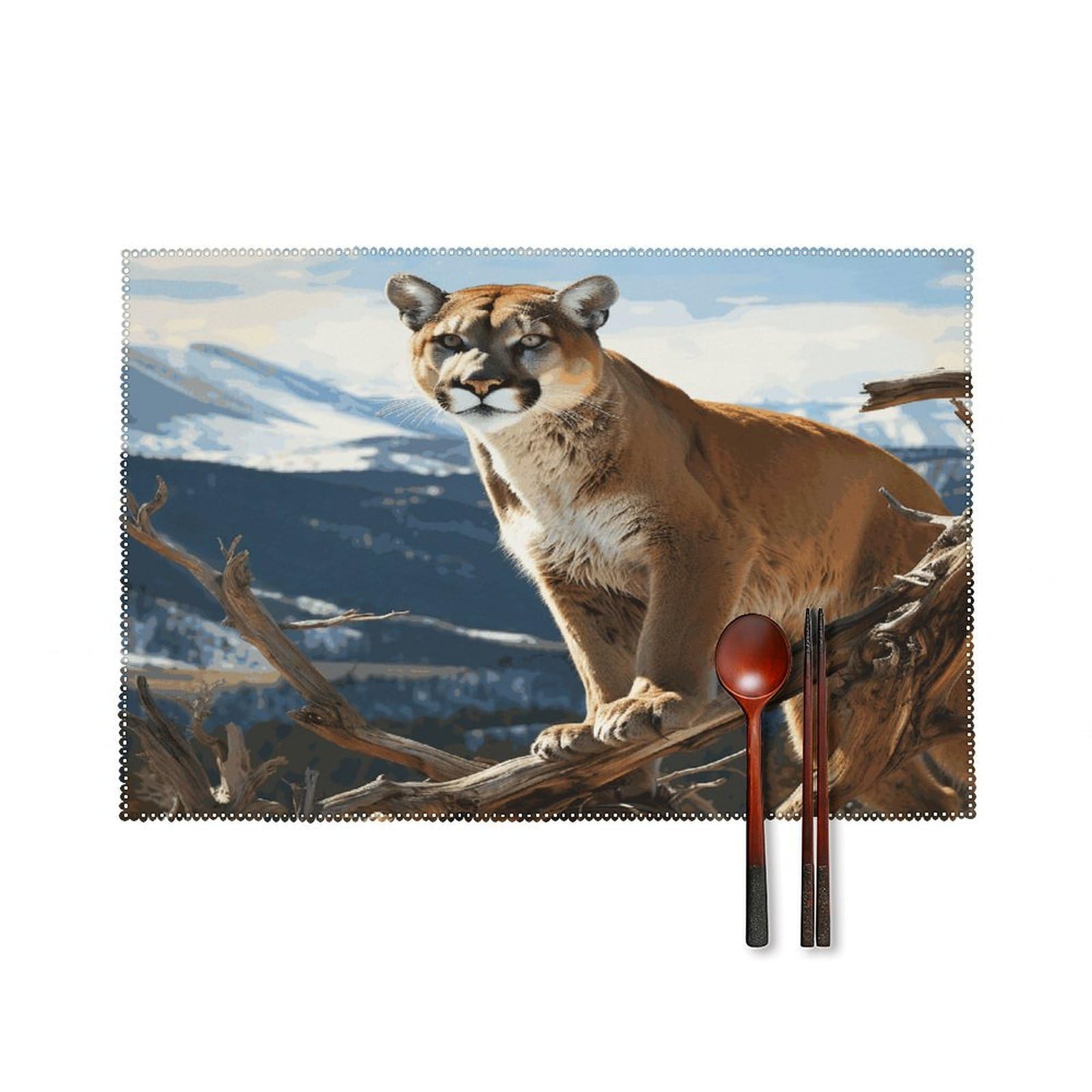 Panther Mountain Lion Placemats Set of 4 Heat Resistant Non-Slip Place Mats for Dining Table Washable Placemat Wipeable Dining Table Mat Canvas Place Mats Dining Table Decor