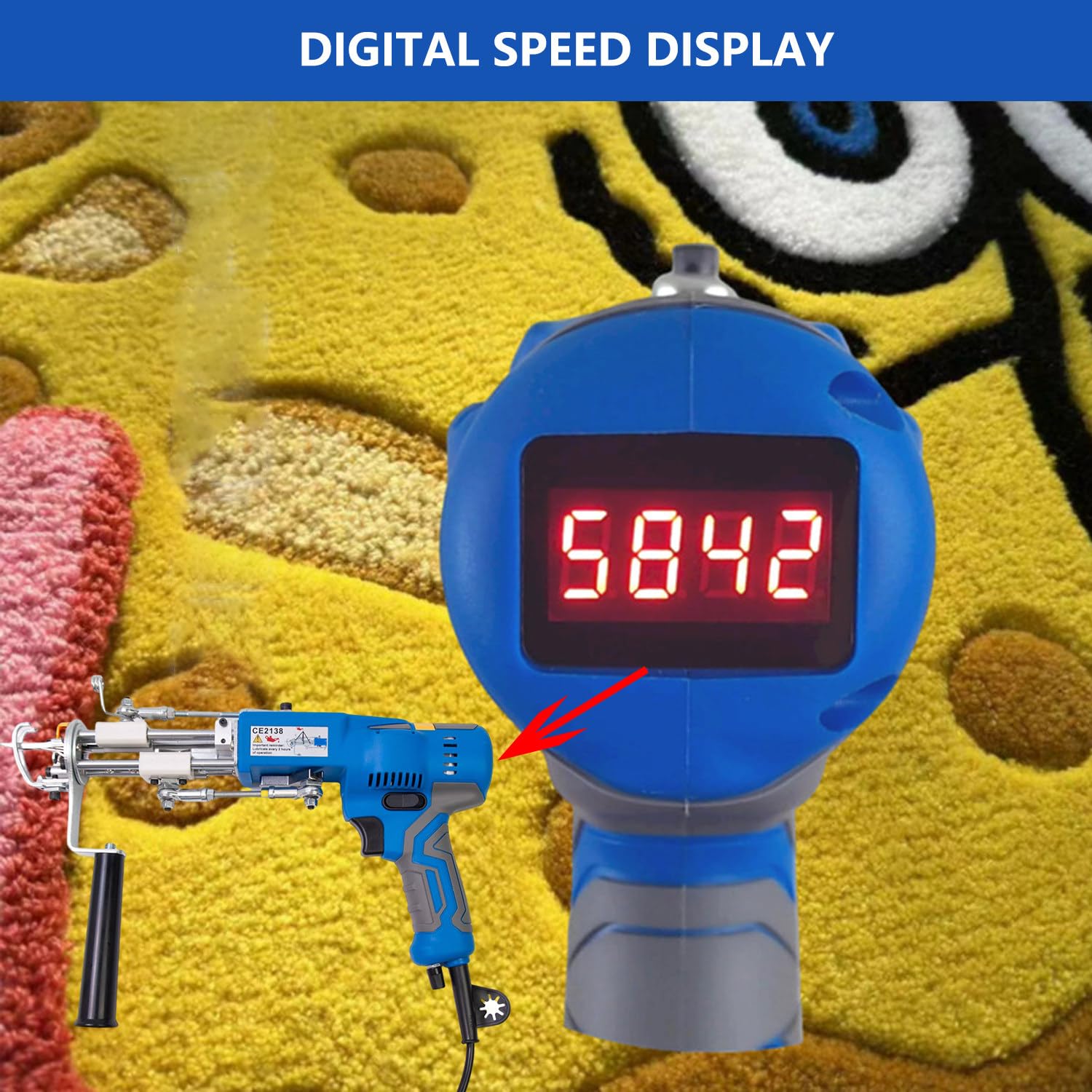 Kit de Pistola tufting con recortadora de alfombras, pantalla LCD mejorada de velocidad, herramienta artística profesional para mechones de alfombras, velocidad ajustable, pelo cortado/pila en bucle