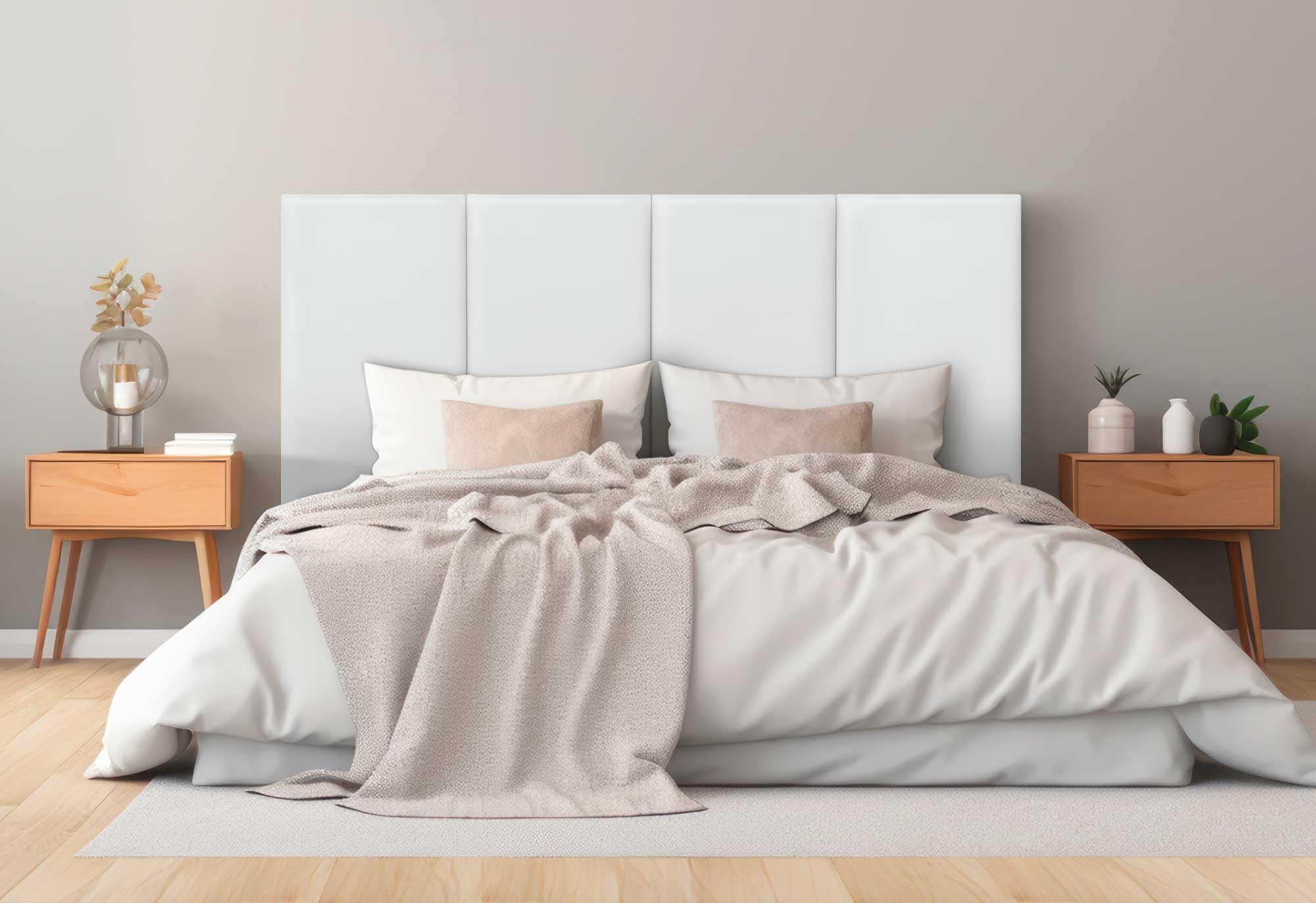DHOME Cabecero Tapizado Polipiel Premium Antimanchas Diseño Modular Vertical Autoadhesivo Cabezal Cama Dormitorio Acolchado (Blanco, 110cm, Altura 80cm, x3)