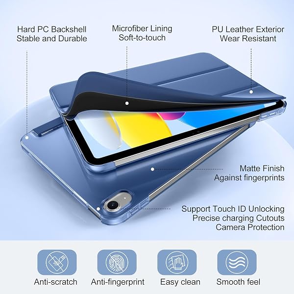 Case with Screen Protector for iPad A16 11th 10th Generation (2025/2022, 11/10.9 Inch), Slim Hard Translucent Back Full Protective Smart Cover for iPad 11, Auto Sleep/Wake, Sea Blue - 4