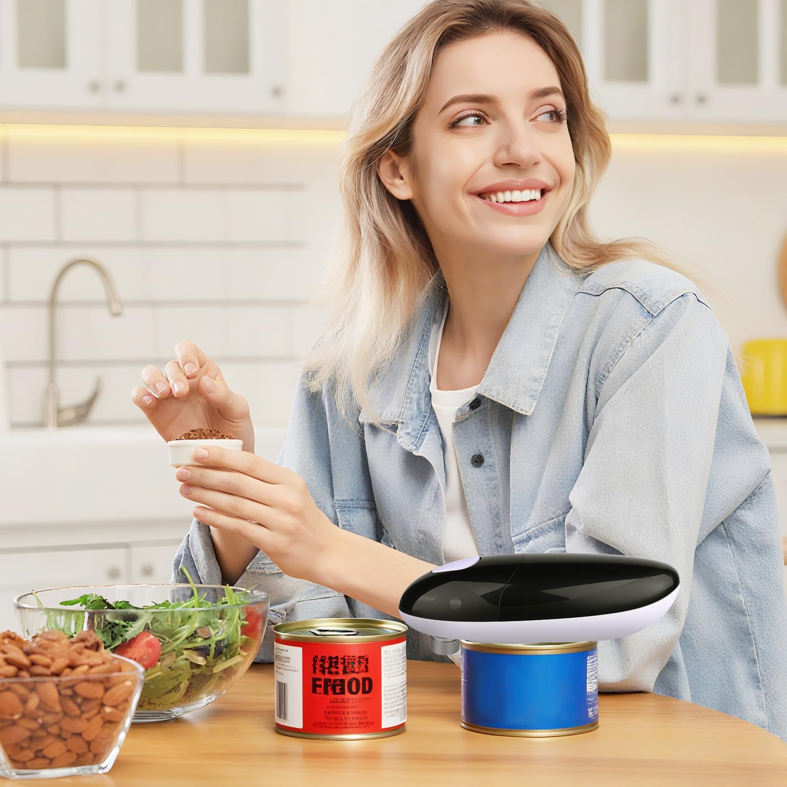 Apriscatole Elettrico, Apriscatole, A Batteria, Funzionamento Automatico Con Un Solo Tocco, Supporto Magnetico Per Apriscatole Elettrico Per Mani Deboli, Malati Di Artrite e Anziani (Nero)