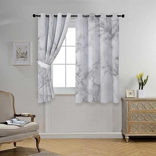 Miniatura 3 de Cortinas De Cocina Modernas - Cortinas de pared cortas con ojales de mármol, cortinas bohemias de 63 pulgadas de ancho por 63 pulgadas de largo, 2