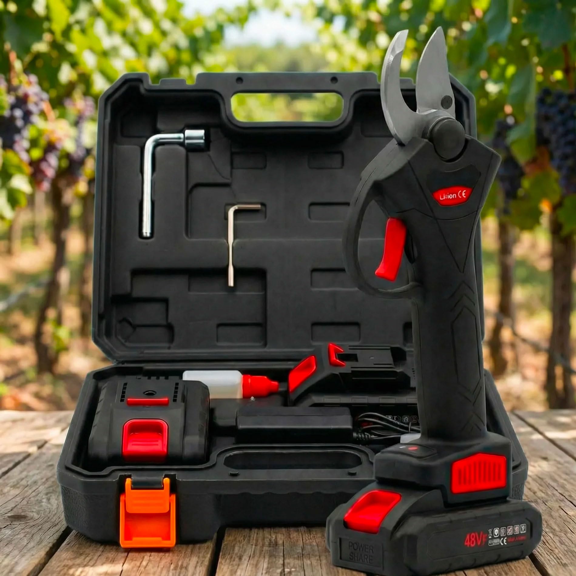081 Store - Forbice Potatura con 2 Batterie da 48V 2 Lama di ricambio e Comoda Valigetta, Cesoia a Batteria Professionale Cesoie Elettriche portatile, Lavora ininterrottamente 6/7 ore