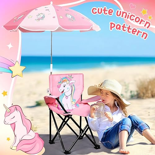 Miniatura 6 de Silla de camping para niños pequeños al aire libre con paraguas, sillas de playa plegables para niños, impermeable, silla plegable para exteriores,