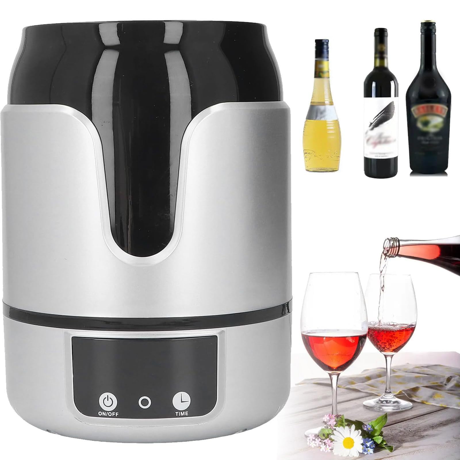 Refroidisseur de vin électrique portable avec décanteur sonore haute fréquence, affichage numérique, 5 réglages réglables, doublure en acier inoxydable, pour usage domestique et commercial