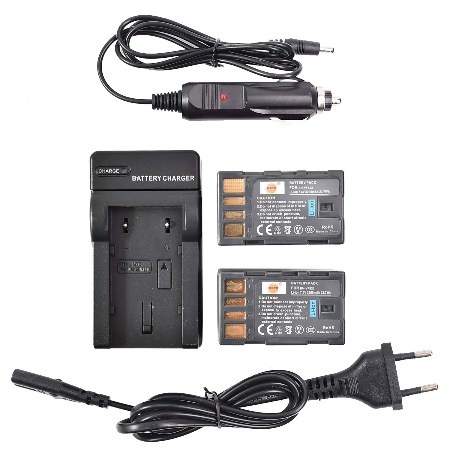 DSTE 2-Pack BN-VF823 Batterie et Chargeur pour JVC GY-HM70U GY-HM100U GY-HM150U GZ-HMZ1U GZ-MG230 GZ-MG255 GZ-MG275 GZ-MG330 GZ-MG360 GZ-MG365