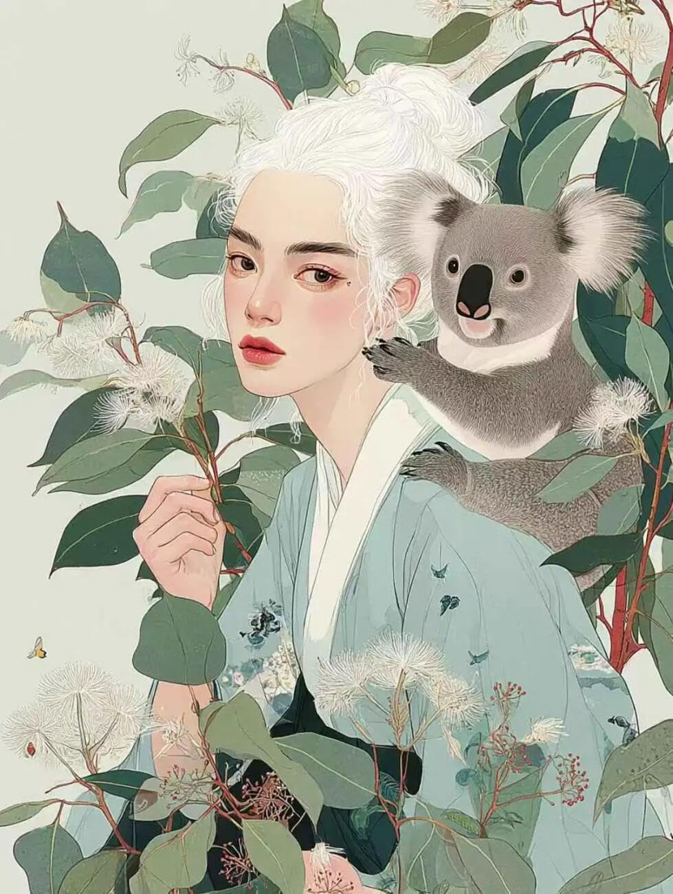 Rqwybcaxn Embroidery Beads Kit Woman and Koala 40x50cm