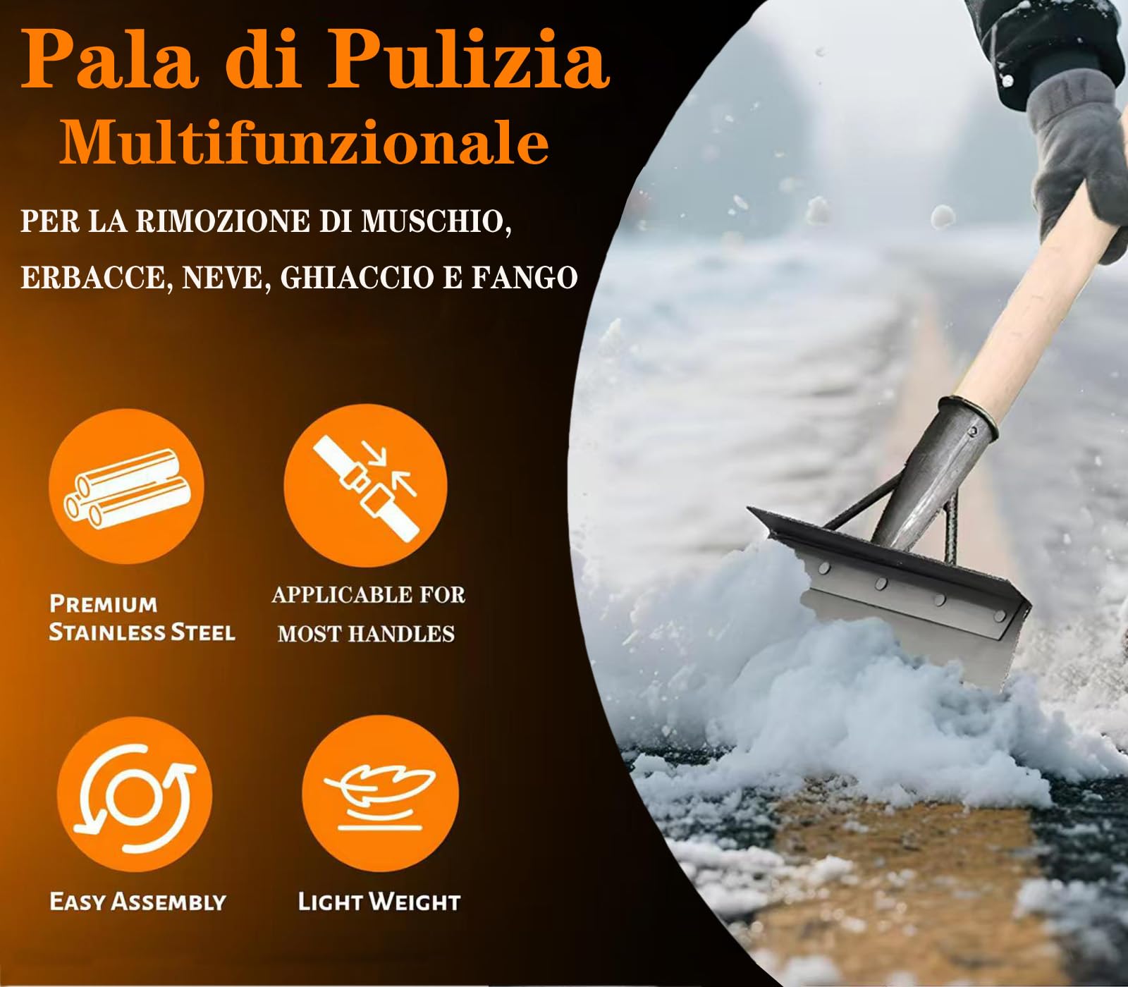 Pala di Pulizia Multifunzionale,Pala da Giardino Pala per la Pulizia Diserbo Pala Piatta in Acciaio,Strumento per Piantare Diserbo all'aperto,Pala per Diserbo,Adatta per Diserbo, Giardino(23CM)