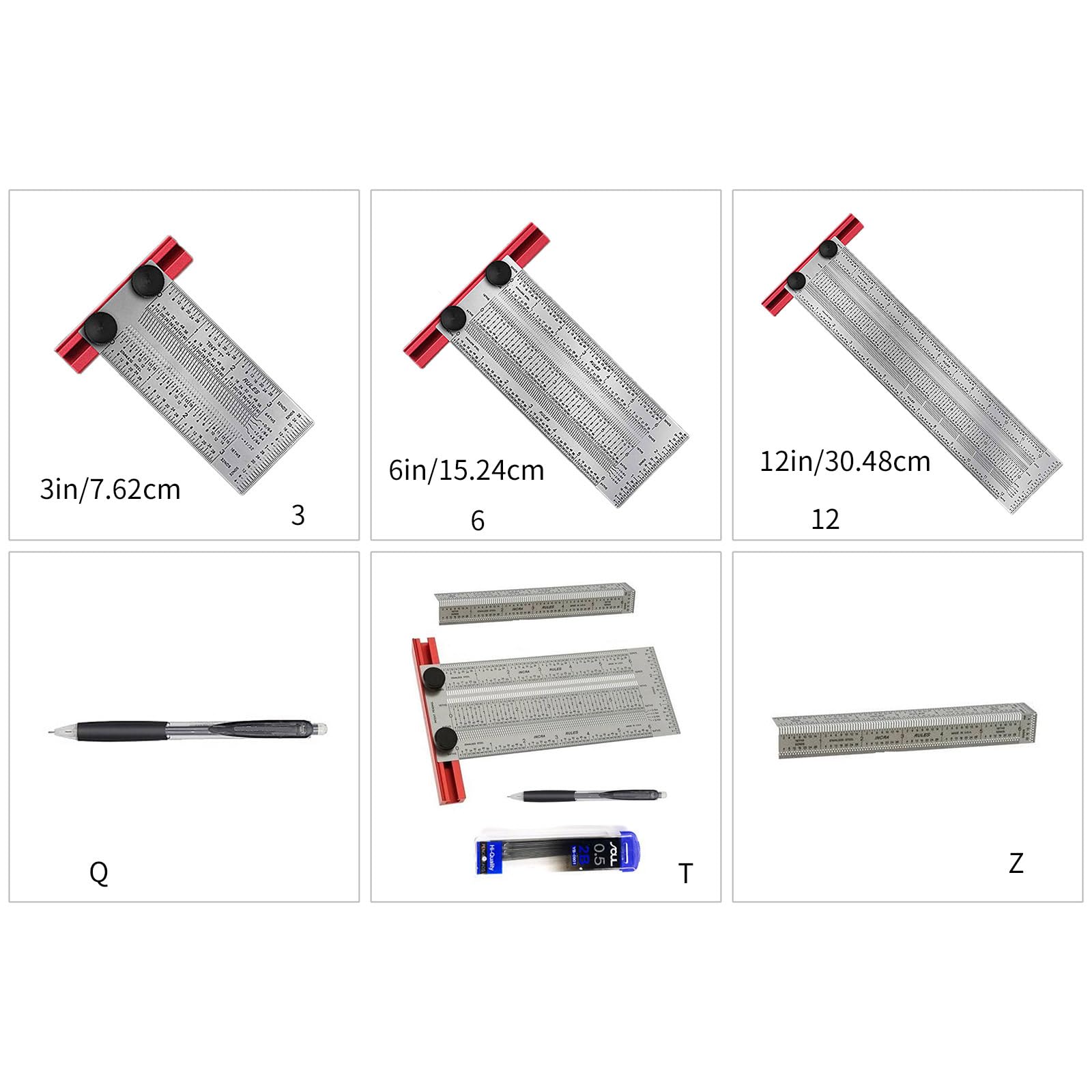 Precisioni Marcatura T Righello T Square Lavorazione Del Legno 3/6/12 Pollici Acciaio Inox Foro Posizionamento Scribing Righello Precisioni Strumento di Lavorazione Del Legno