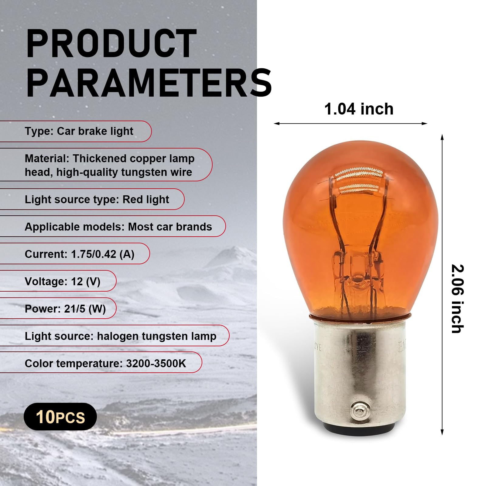 10PCS 1157 Bulb, Tail High and Low Brake Light Bulb, P21/5W S25 2057 2357 7528 BAY15D Light Bulb, Turn Signal Light Bulb Replacement, Universal Halogen Brake Tail Light Parking Light (Amber)