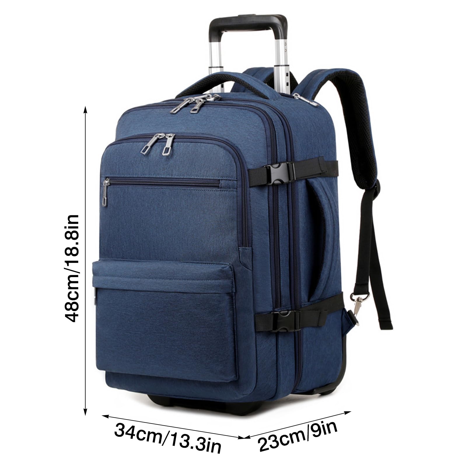 Mochila con Ruedas Adulto,Mochila Viaje Cabina Avion, Grande y Resistente, Compatible con Portátil de 16 Pulgadas, Ideal para Viajes, Trabajo y Escuela，Azul
