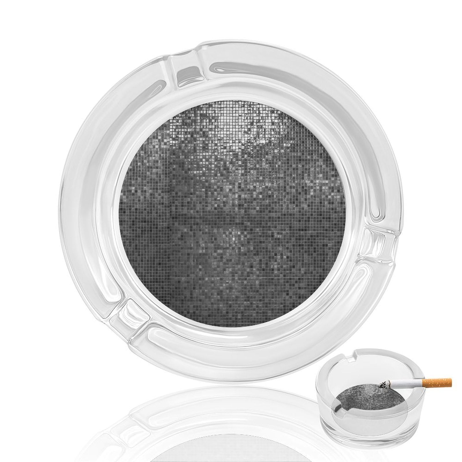 Glass Ashtray 3.3 Inch Round Cigarette Ash Holder with 4 Grooves for Home Office Outdoor One Size