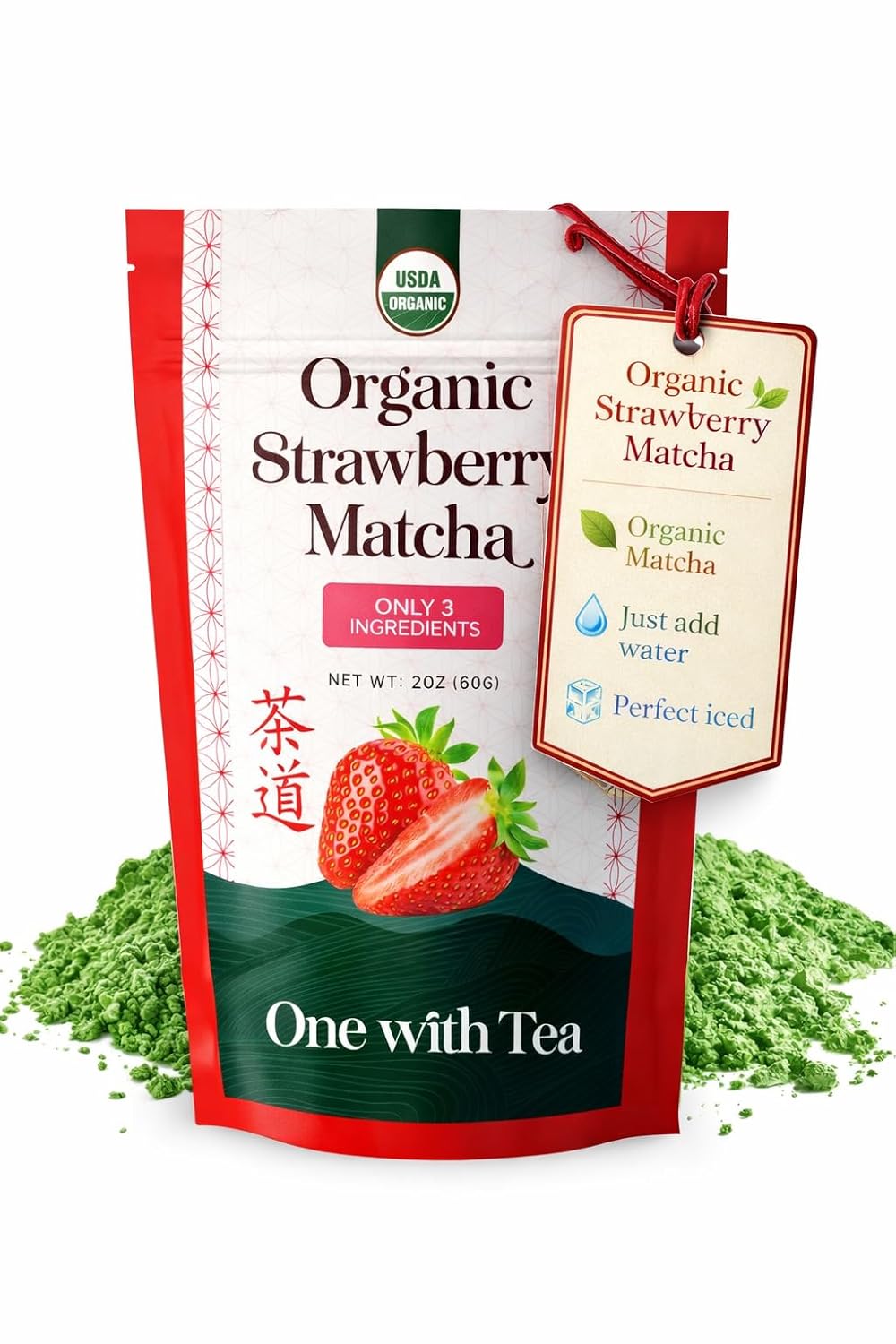 Té Matcha Orgánico Fresa para Bebidas Heladas 60 g