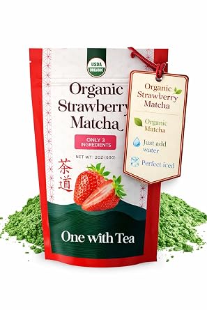 Organic Strawberry Matcha for Iced Lattes Latte Ready Ceremonial Grade Green Tea Powder, Naturally Flavored, Organic, 2.1 oz
