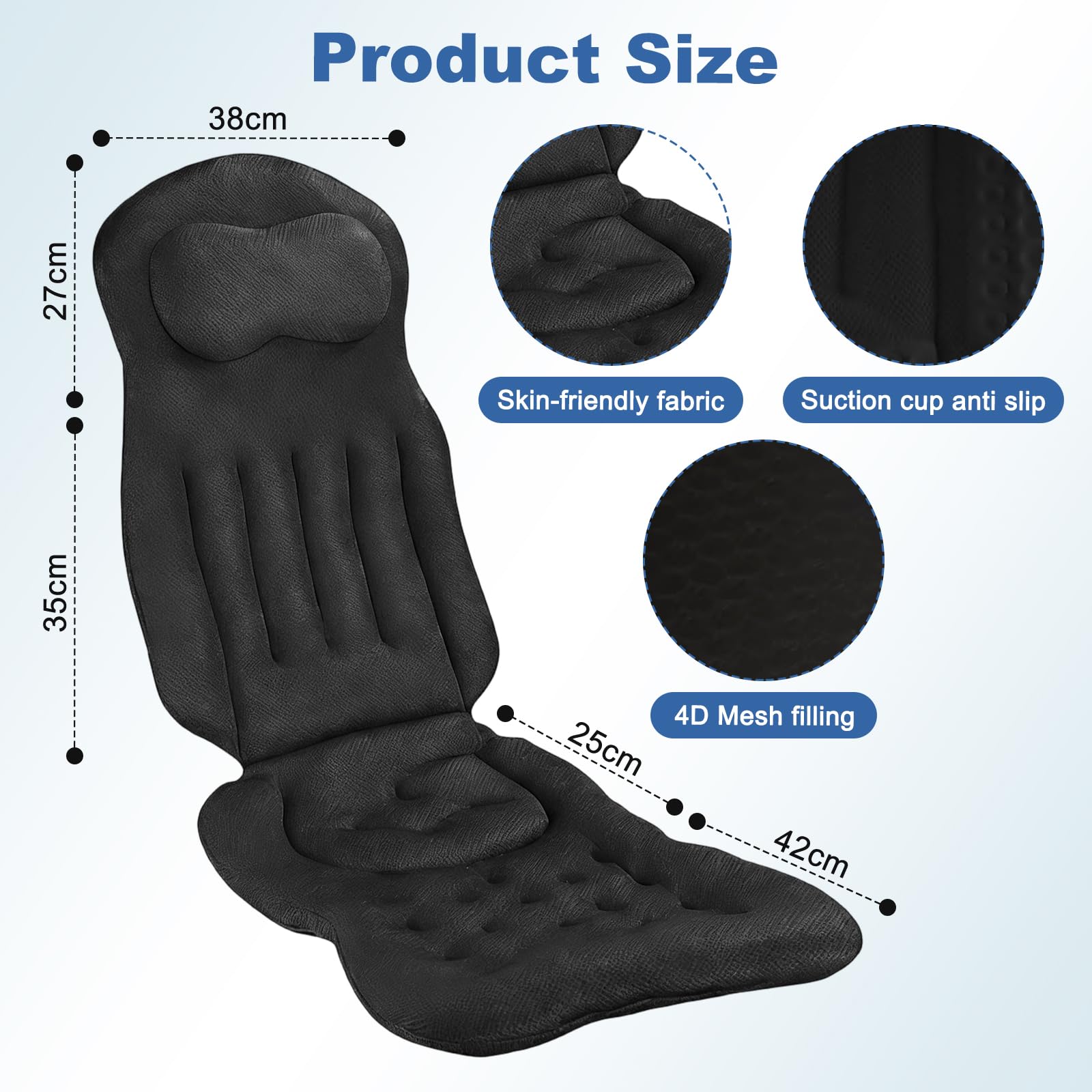 Almohada de baño de cuerpo completo para la bañera, alfombrilla de bañera engrosada con reposacabezas que apoya el cuello, la espalda y las piernas, cojín para bañera con ventosas y ganchos