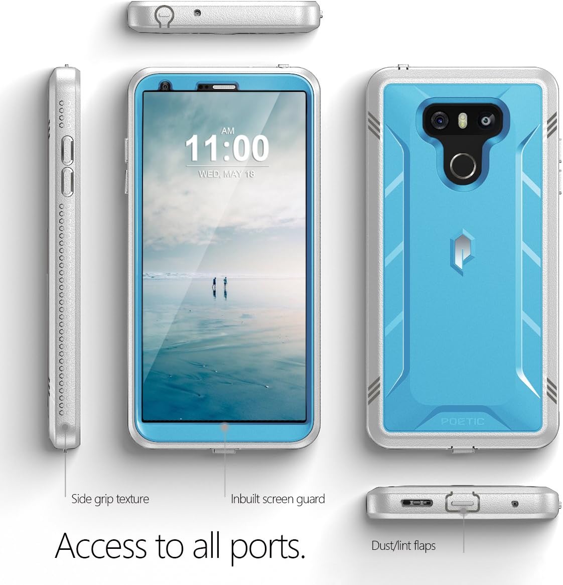 LG G6 Rugged Case, LG G6 Plus Rugged Case Poetic Revolution [360 Degree Protection] [Built-in-Screen Protector] Full-Body Rugged Heavy Duty Case for LG G6 /G6 Plus (2017) - Blue/Gray