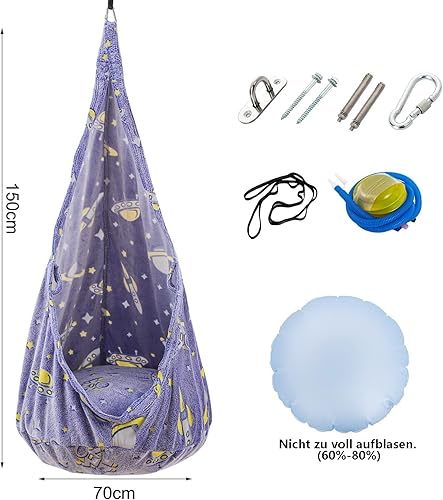 Miniatura 9 de Asiento columpio para niños, silla giratoria sensorial con cojín inflable de PVC, hamaca colgante para uso en interiores y exteriores