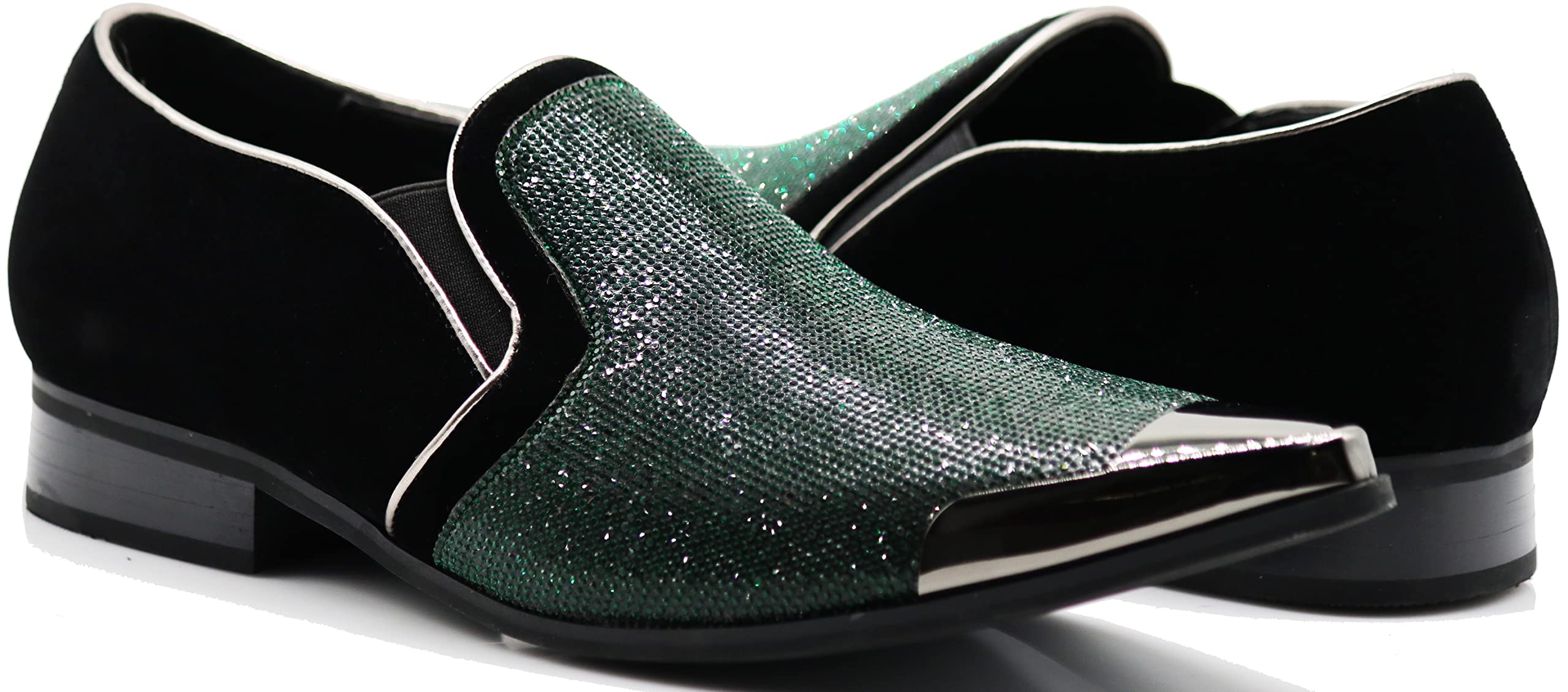 Enzo Romeo Crisiano Men Rhinestone Chrome Toe Suede Pointy Dress Loafer Slip On Shoes