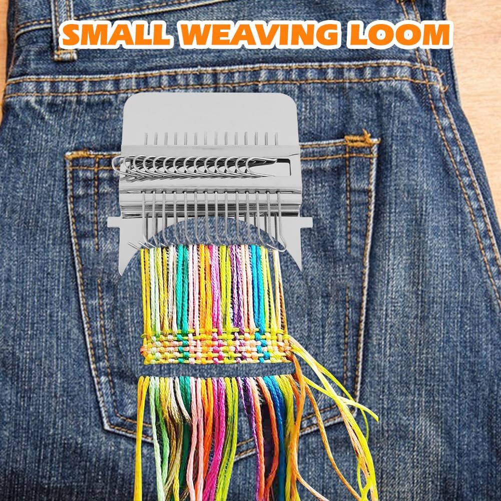 Mellisore Mini Darning Mushroom Loom Kit, 14 Hooks Weaving Tool with 14 Large-Eye Needles & 50 Colors Thread for DIY Sock, Jeans Mending and Handcraft Repair