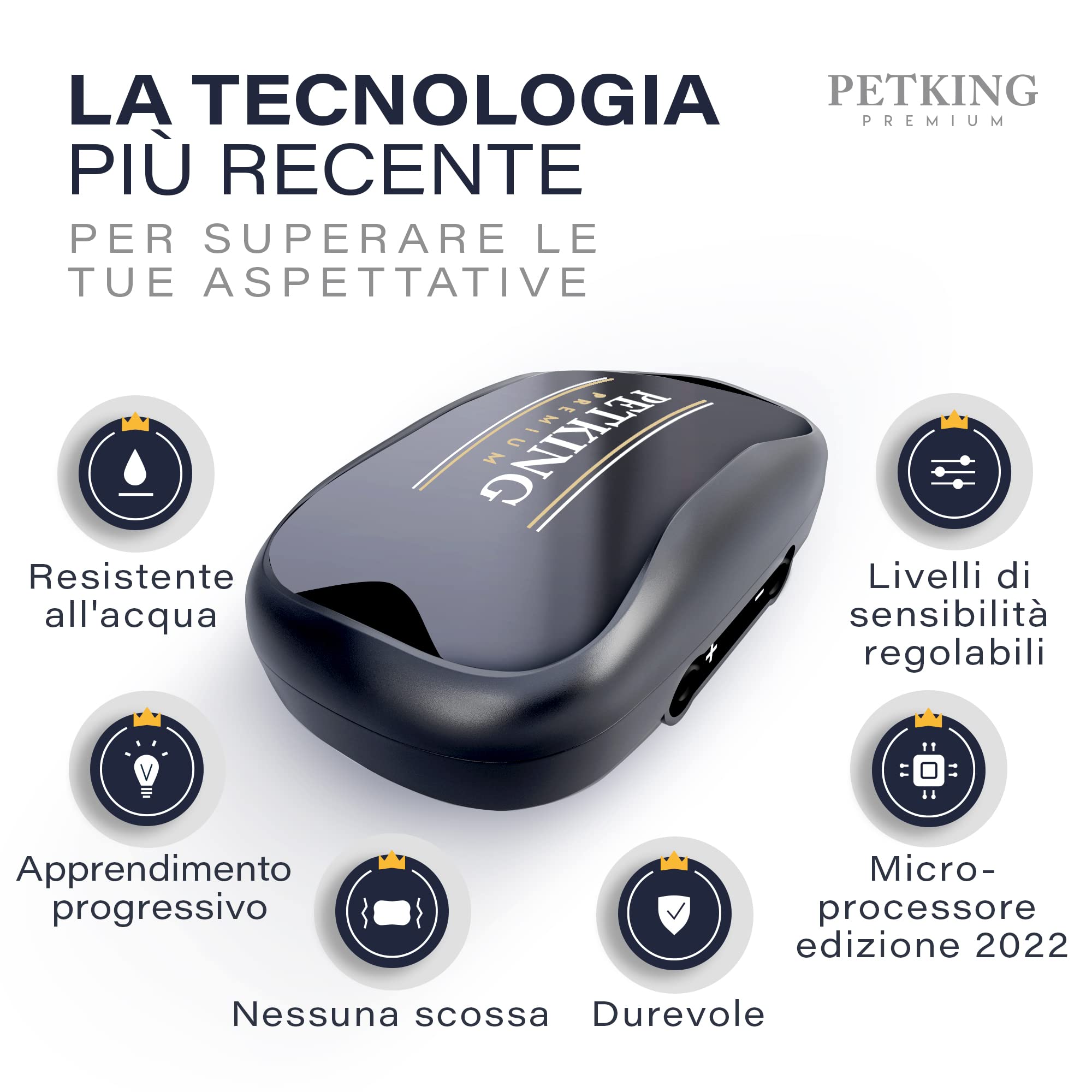 PetKing Premium Collare Antiabbaio per Cani IP67 impermeabile Collare Intelligente Ricaricabile con Vibrazione/Suono Collare Addestramento per Cane Piccolo/Medio/Grande
