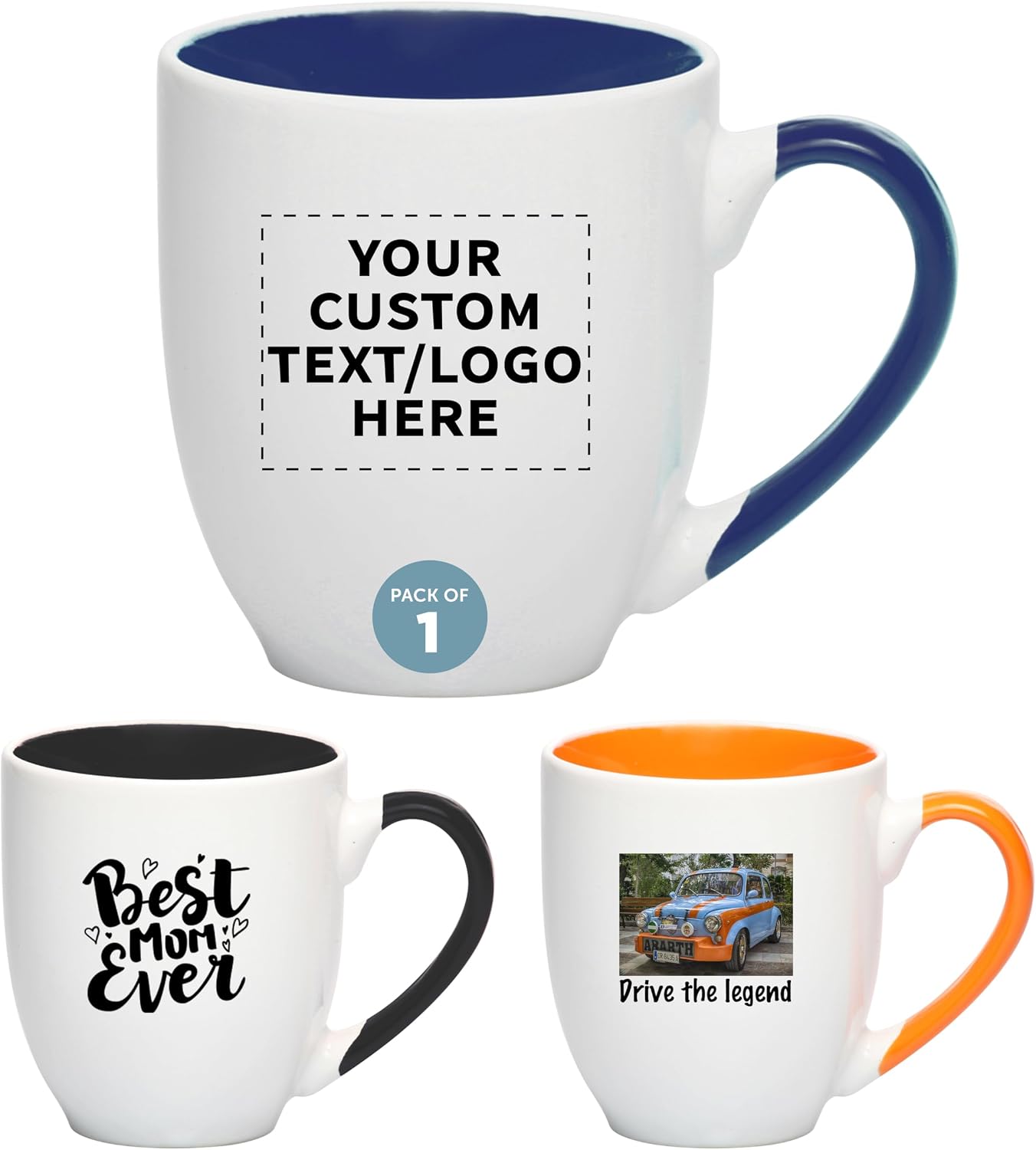 Custom Bistro Style Large Coffee Mugs 16 oz. Set of 10/50/100, Personalized Bulk Pack - Perfect for Coffee, Tea, Espresso, Hot Cocoa, Other Beverages - Purple
