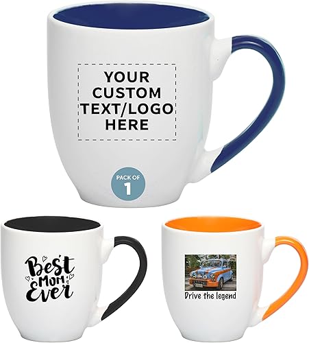 Miniatura 81 de Juego de 50 tazas de café grandes estilo bistro personalizadas de 16 onzas, paquete a granel personalizado, perfectas para café, té, expreso, cacao