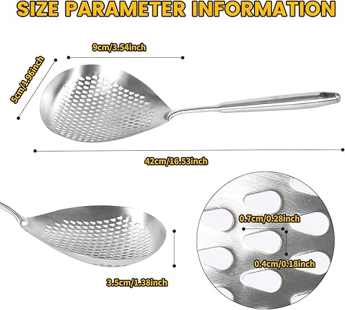 Miniatura 4 de CYILIUKEJI Skimmer - Cuchara ranurada de acero inoxidable 304 para cocinar espumadera cucharón espumadera cuchara espumadera cuchara colador de