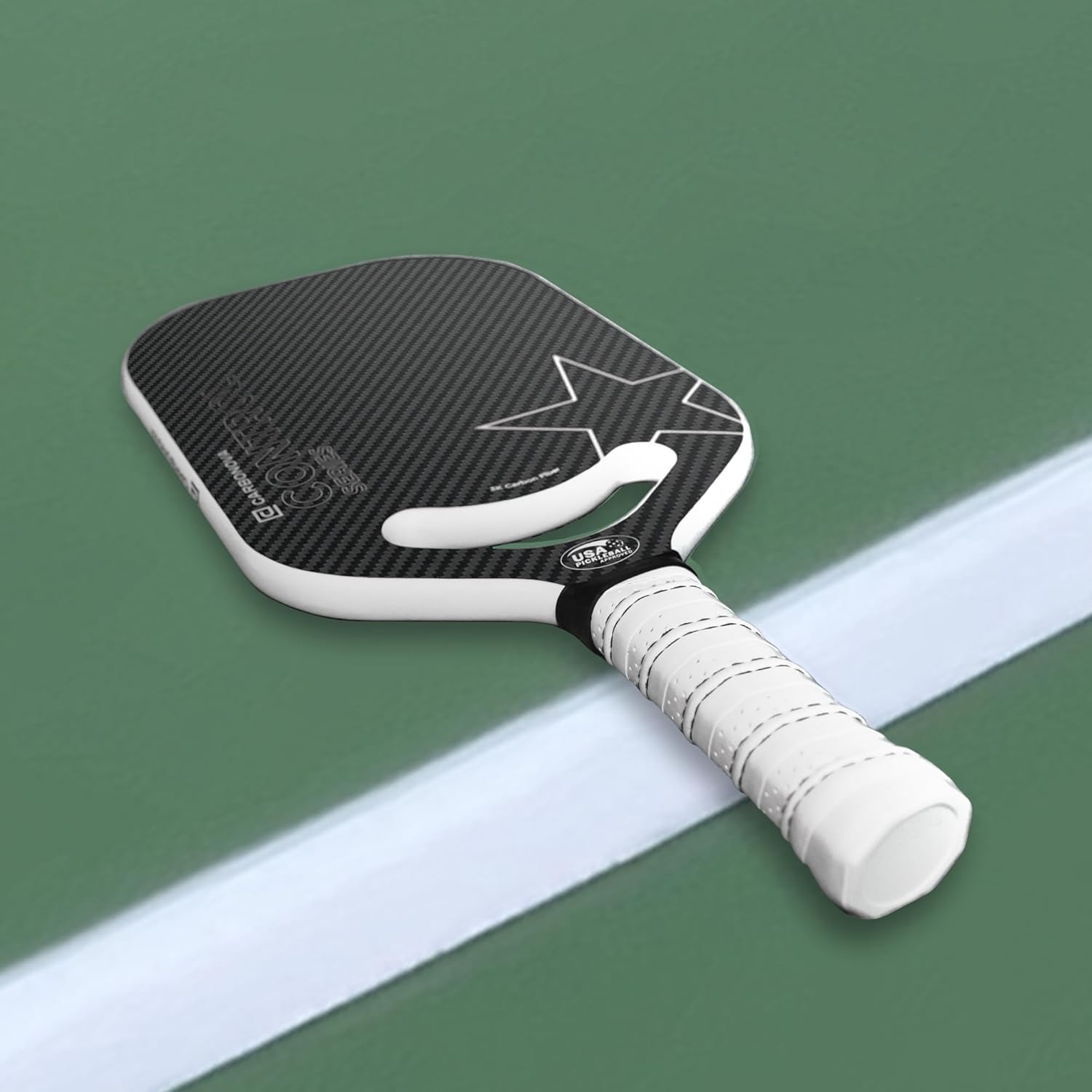 Control Series Pickleball Paddle, Black Raw Carbon Fiber with White Grip, Designed in The USA, Professional Grade, 16mm