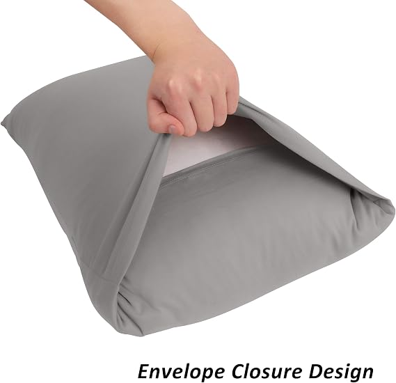 Stretch Pillowcases - Micro Jersey Knit & Ultra Soft, Standard Size - Set of 2 Pillow Cases, Light Gray