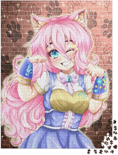 Miniatura 13 de Happy Kawaii Anime Neko Girl of Pink Hair, Anime Illustra... Rompecabezas con 1000 piezas