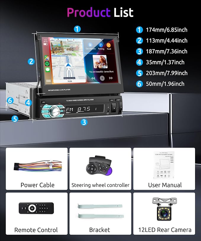 Radio para auto con pantalla táctil de 7 pulgadas miniatura 7