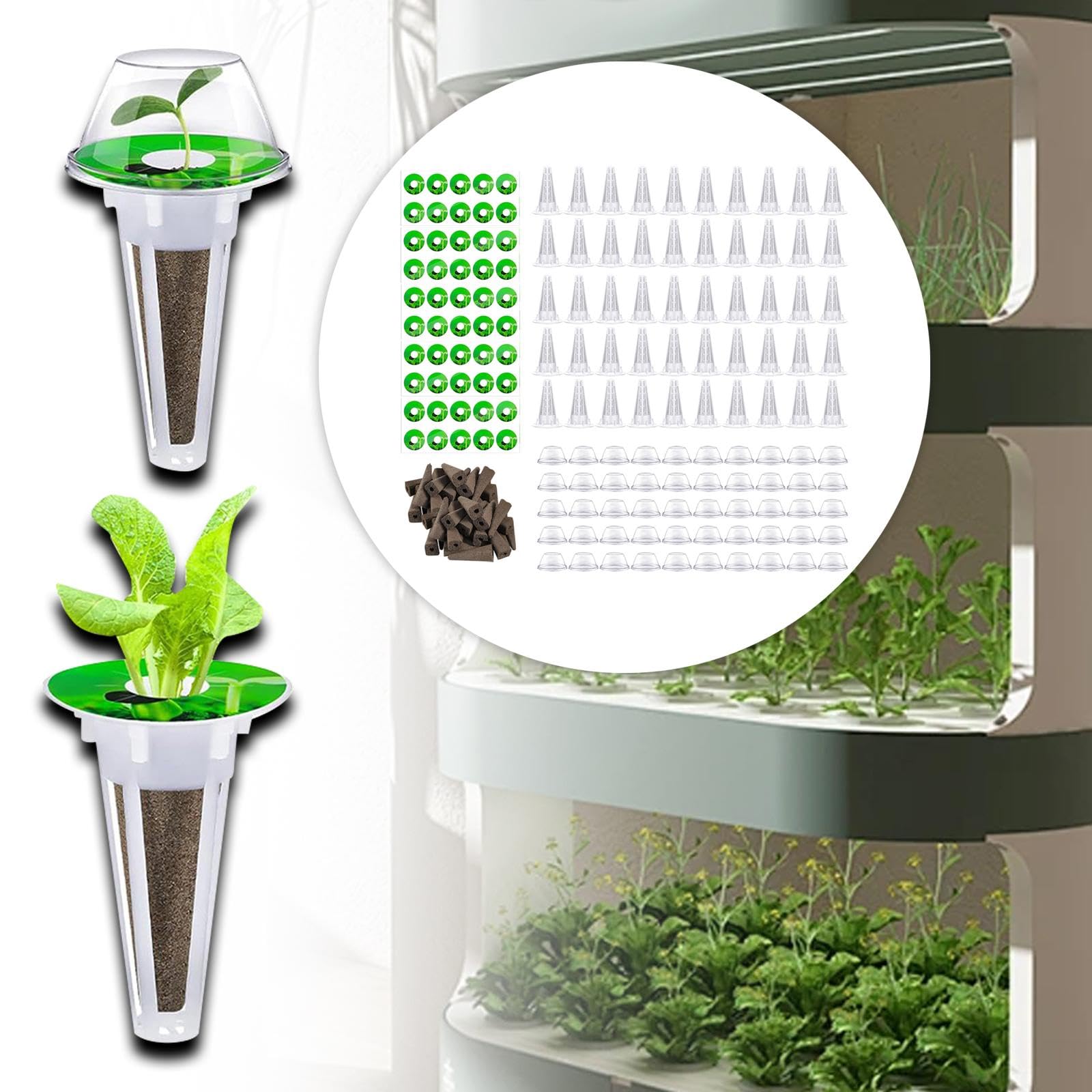 Sharplace Kit de Cultivo Hidropónico, Accesorios de Jardinería, Cestas de Cultivo Hidropónico, Esponjas de Cultivo, Contenedores para El Cultivo de Plantas, FRU, 50 Piezas