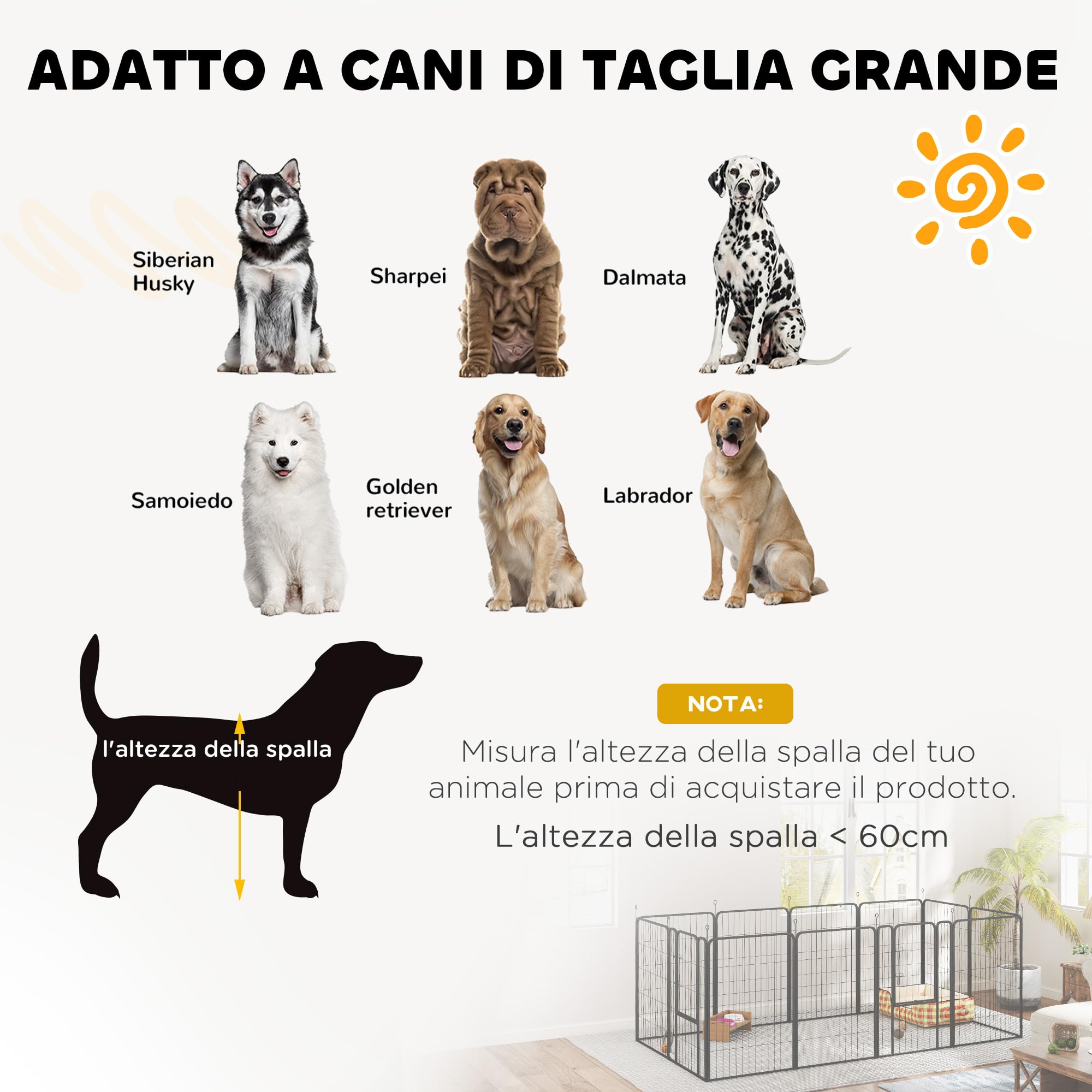 PawHut Recinto per Cani Pieghevole in Acciaio, Recinto Espandibile per Animali con Picchetti per Interni ed Esterni, 68 x 100 cm, 12 Pannelli, Nero