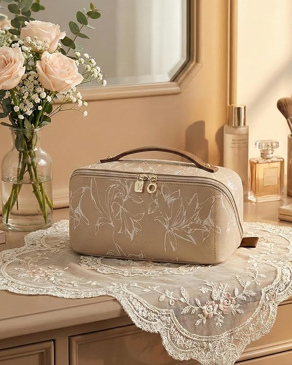 EACHY Travel Makeup Bag,Large Capacity Cosmetic Bags for Women,Waterproof Portable Pouch Open Flat Toiletry Bag Pattern Makeup Bag by EACHY - Image 9