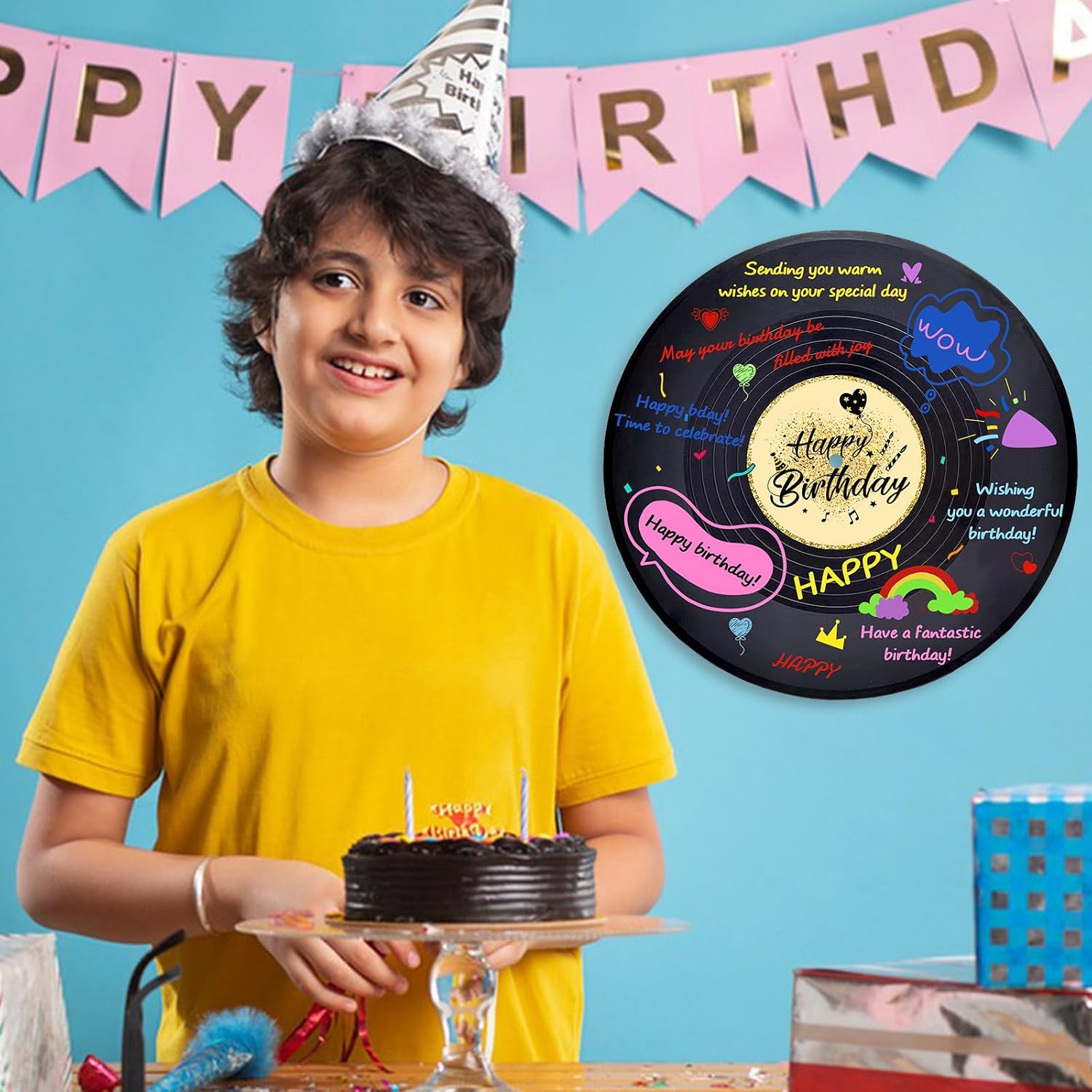 DIY Vinyl Record Birthday Party Decorations with 8 Pens 11.8" x 11.8" Guest Book for Party Music Themed Party Decorations Funny Birthday Gift and Keepsake (Classic)