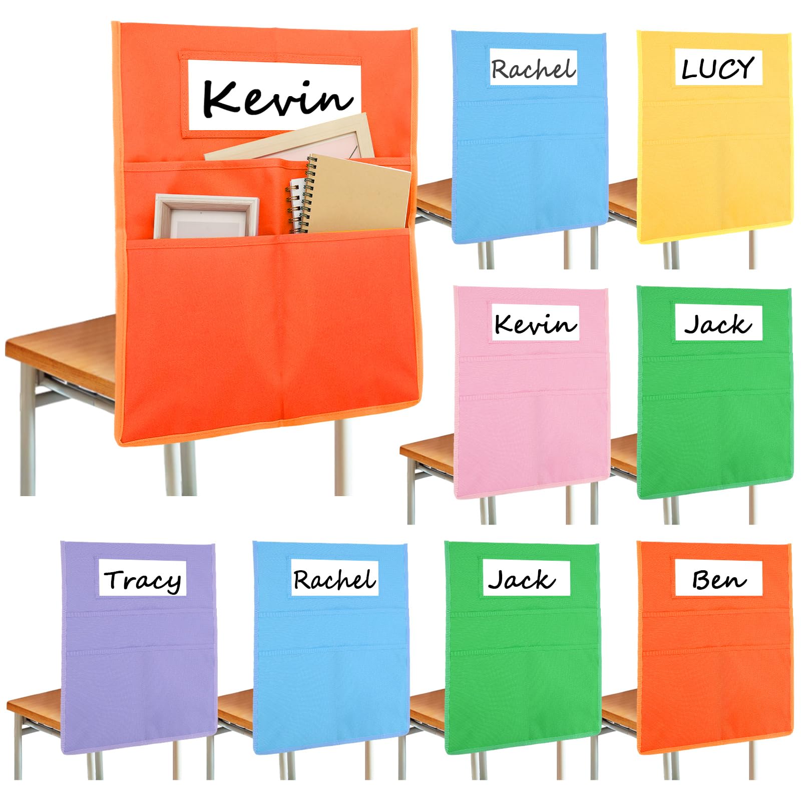 Whaline 12Pcs Pastel Chairback Buddy Pocket Chart Boho Color Seat Pocket Chart Colorful Chair Pockets for Classroom Home Office Silly Goose, 16 x 20 Inch