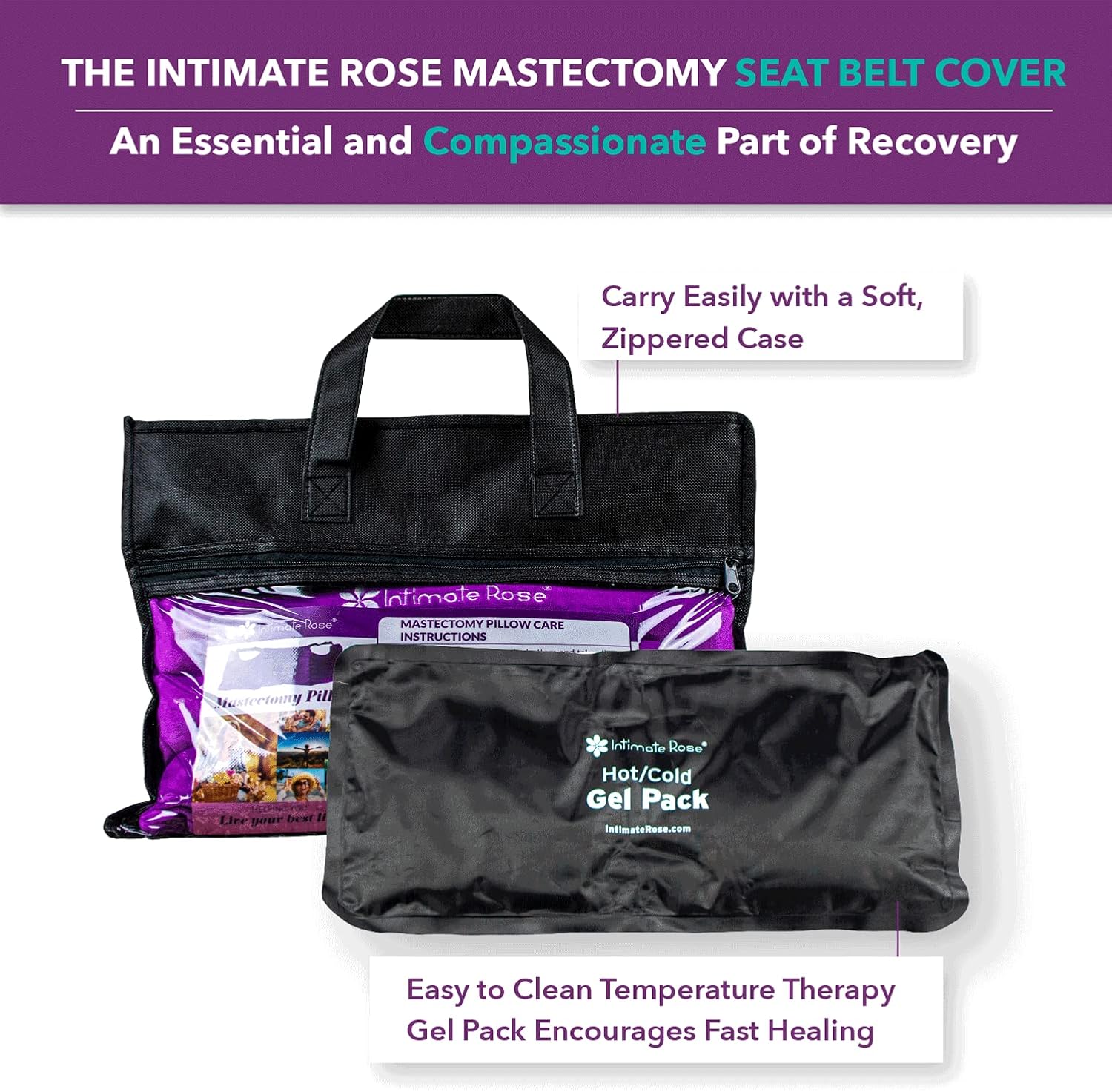 Intimate Rose Mastectomy Seatbelt Pillow - Seat Belt Pillow for Mastectomy Post-Surgery, Heart Surgery Recovery Support Cushion for Chest Chemo Port Pacemaker Bypass Hysterectomy Recovery Pillow