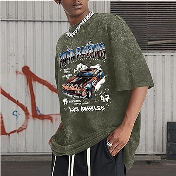 Lubpow Mens Graphic T-Shirts Oversized Acid Wash Tshirt Vintage