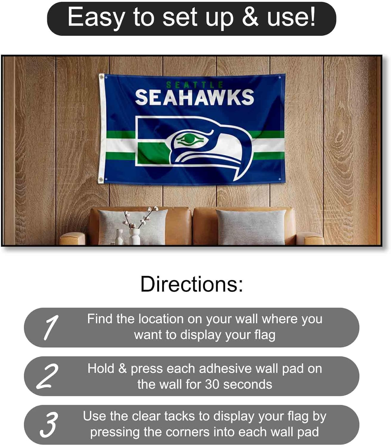 Seattle Seahawks Throwback Retro Vintage Banner and Tapestry Wall Tack Pads