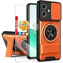 Compatible with Honor Play 10 4G Case [with 1*Screen Protector][2-in-1 Slide Camera Cover, Magnetic Kickstand Design][Shockproof Phone Case] Orange