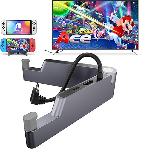 Electight Estación de acoplamiento de TV para Nintendo SwitchSwitch OLED, base de interruptor de aluminio mejorada, salida HDMI 4K, base de carga