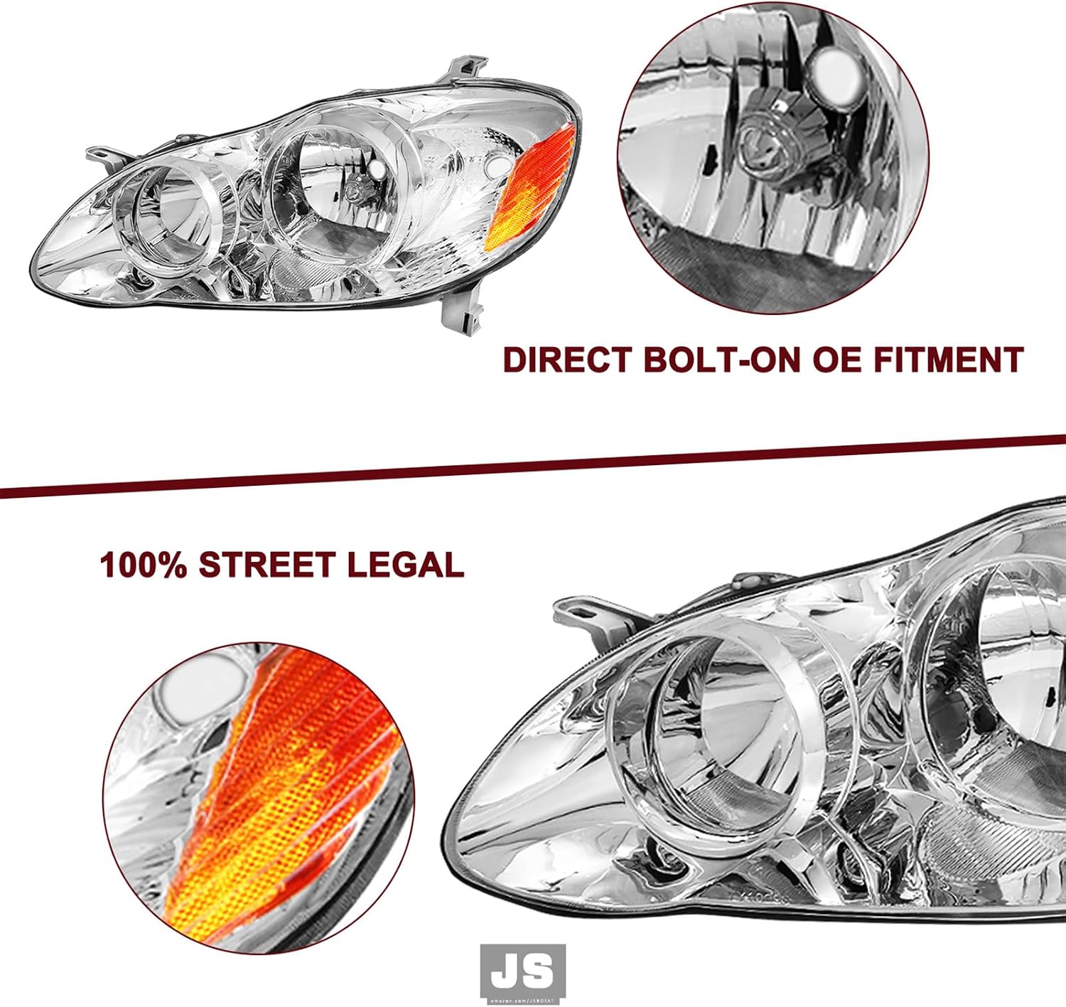JSBOYAT Headlight Assembly for Toyota Corolla 2003-2008 OE Style Headlamps Replacement Right Passenger and Left Driver Side