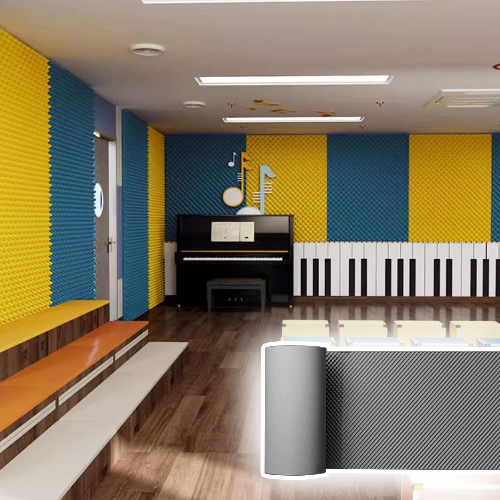Samoprzylepne, dźwiękoszczelne panele piankowe na ściany, sufity, duże panele akustyczne, 1 x 5 m, redukcja dźwięku, panel tłumiący dźwięk w domowym studiu muzycznym