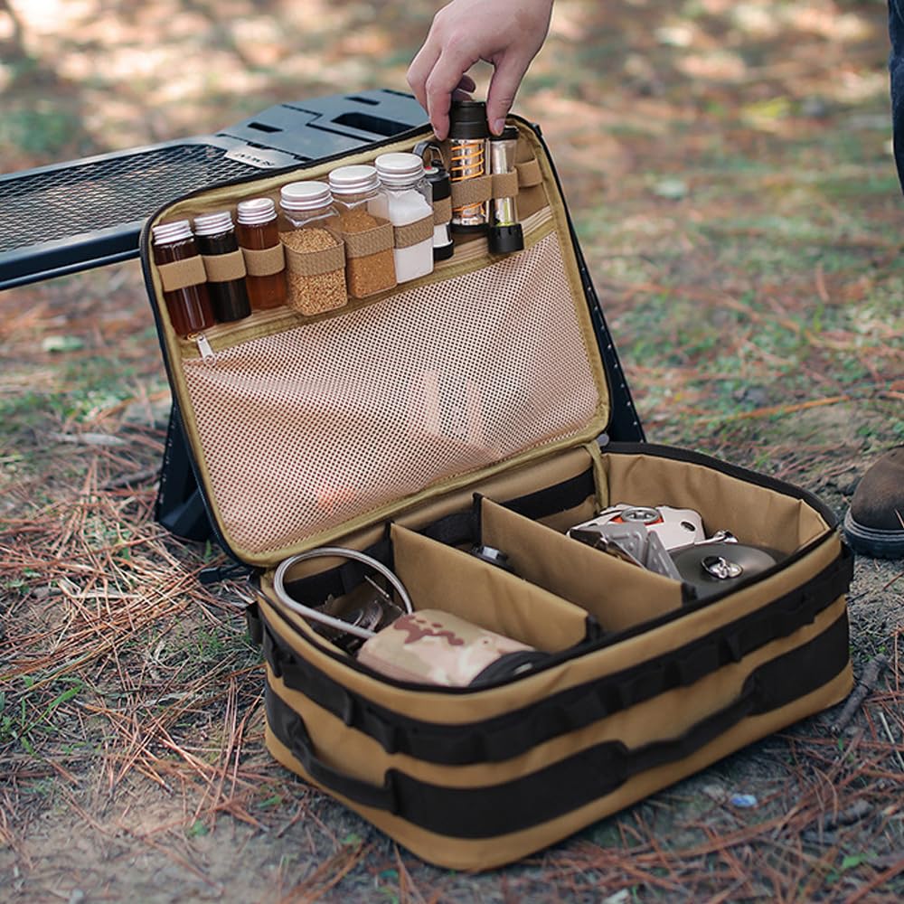 Fyearfly Bolsa de almacenamiento de utensilios de cocina al aire libre de gran capacidad, organizador portátil de picnic para barbacoa, paño Oxford multifuncional para condimentos de camping