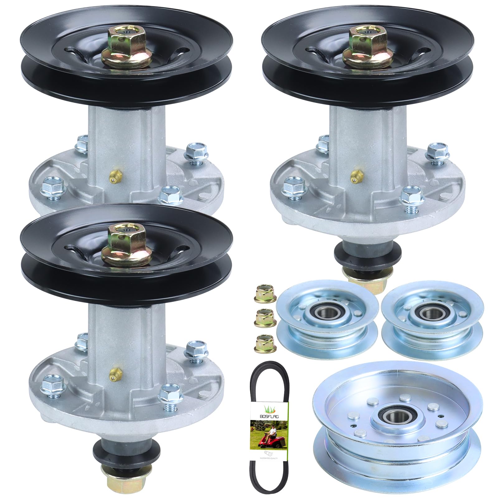 BOSFLAG 3 Pack GY21098 Spindle with GX22616 Spindle Pulley GY20629 GY20067 Idler Pulley GX21833 Belt Replace AUC15811 GY20454 GY21098 GY20962 for John