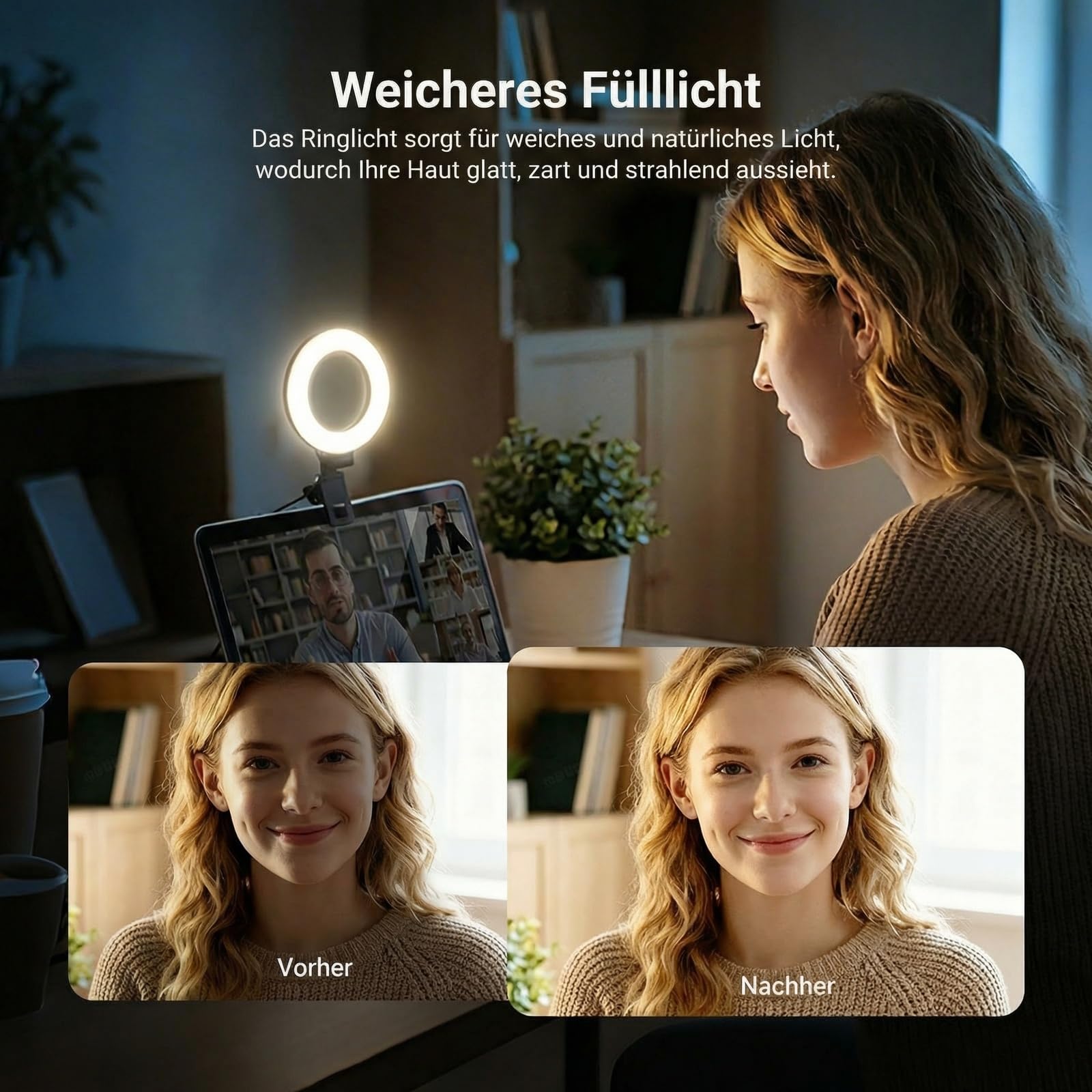 NEEWER BASICS 5" Ringlicht mit Klemme und Mini Stativ, 10W 3000k-6000K Dimmbares Ansteckleuchte für Laptop Computer Monitor Videokonferenzen Selfie, Vlog Makeup, Live Streaming, Videoaufnahmen, BR60