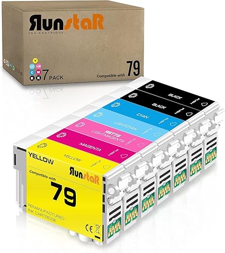 Run Star 79 T079 Cartucho de tinta remanufacturado de repuesto para 79 T079 T079120 uso con impresora Epson Artisan 1430 Stylus Photo 1400 (7